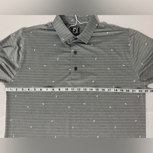 FootJoy Men's Athletic Fit Lisle Stripe Leaf Print Polo Shirt Gray White Large - Picture 7 of 10